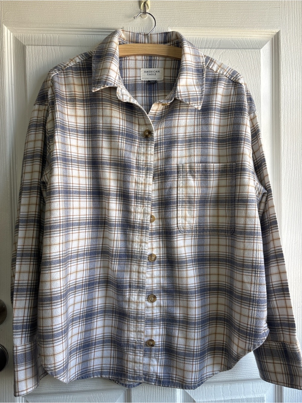 Women's Long Sleeve Plaid Flannel Button Down Shirt Size M - American Eagle